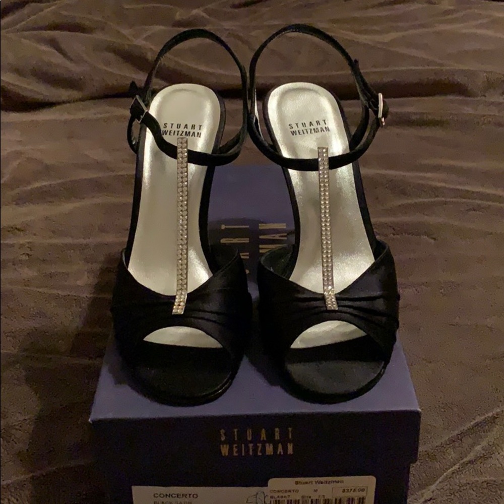 Stuart Weitzman black satin heels